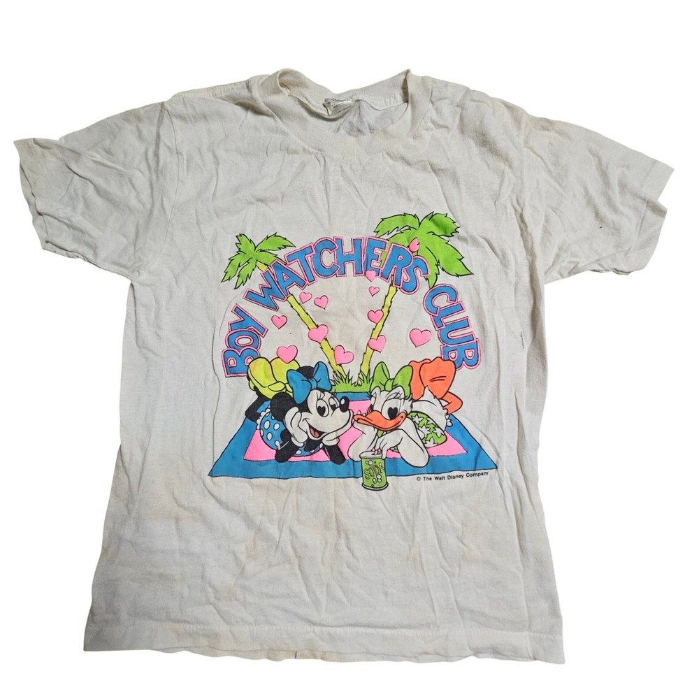 Vintage Disney Boy Watchers Club Minnie Daisy T-Shirt L USA Retro 80s 90s